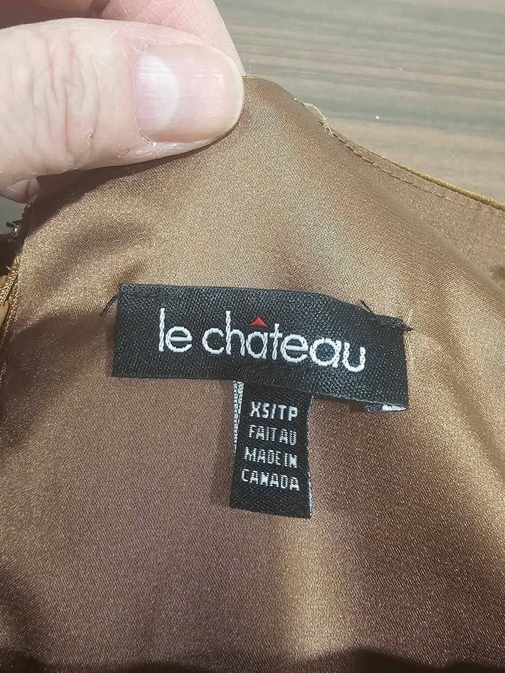Le Chateau Y2K Bronze Satin Ruched Bodycon Dress Blk Waist Cinch Baroque MidiXS - Picture 11 of 14